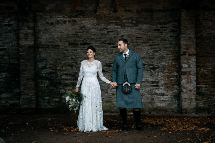Bride and groom at dewsall court